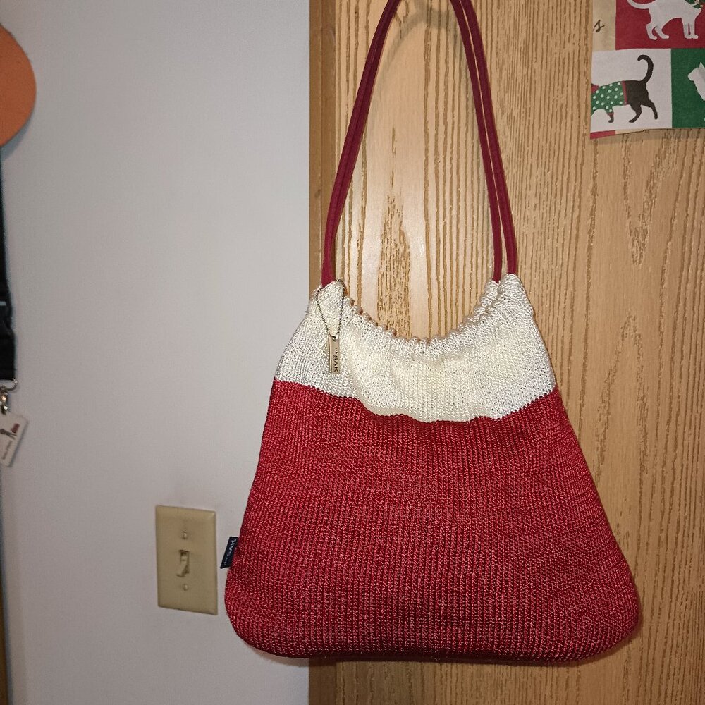 The Sak Hobo Red White Nylon Woven Shoulder Bag